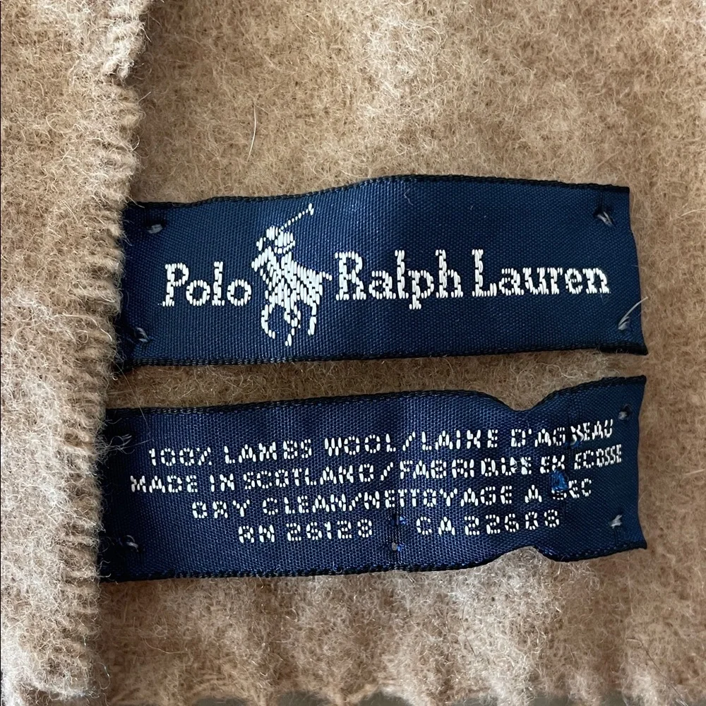 POLO RALPH LAUREN Camel Fringe Lambswool Scarf Vintage